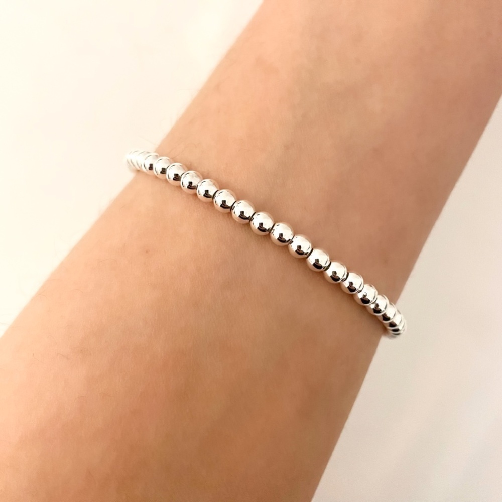 925 Sterling Silver Bead Bracelet 4 mm Ball Bracelet Small Round Bead Bracelet